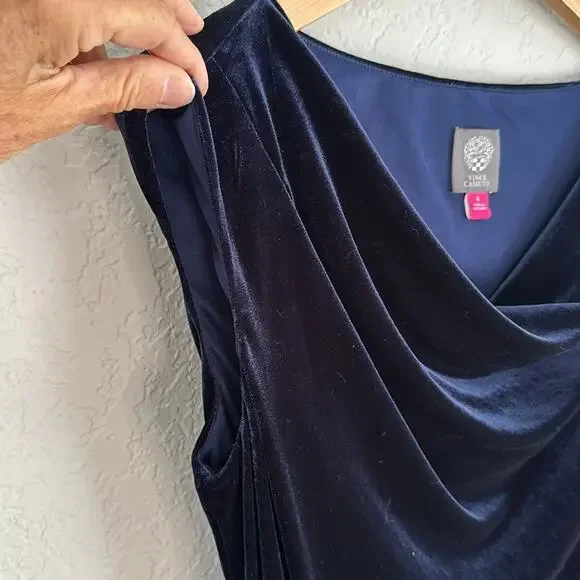 NEW Vince Camuto Midnight Blue Velvet Wrap Dress Sleeveless Size 6 Party $128 - Picture 6 of 8
